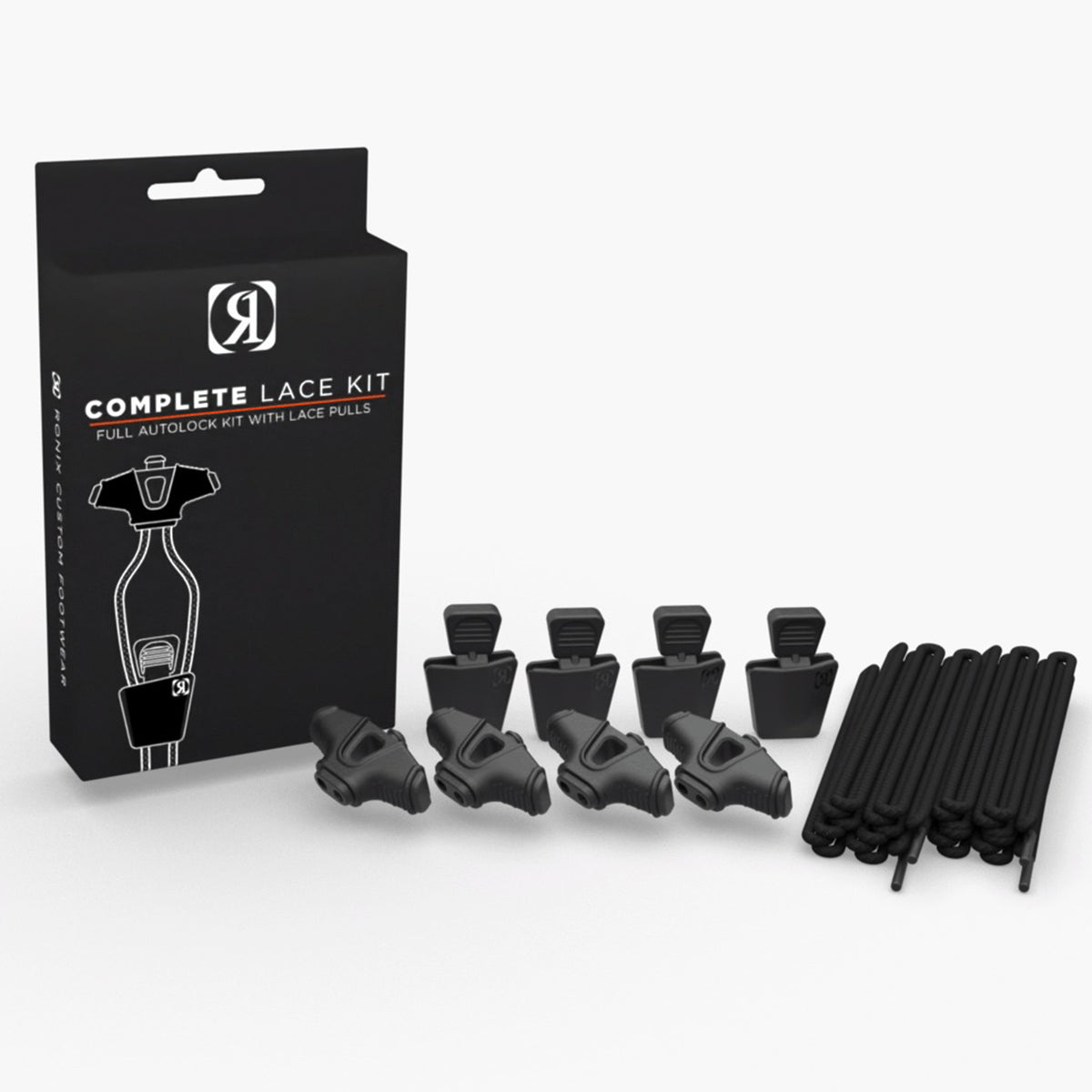Ronix Complete Autolock Kit - Black (set of 4 Laces, 4 AutoLocks, 4 Pull Handles)